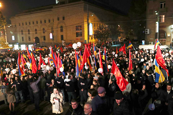 A scene from the ARF campaign kick off rally in Yerevan on Monday