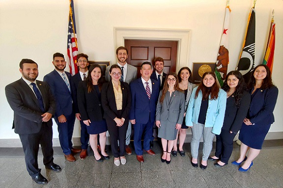 Rep. TJ Cox (D-CA) with ANCA Government Affairs Director Tereza Yerimyan, Projects Director Sipan Ohannesian and ANCA Leo Sarkisian Summer Interns after a full day of Capitol Hill advocacy for U.S. aid to Artsakh.