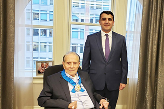 Armenia's Ambassador to U.S. Varuzhan Nersisyan with Senator Bob Dole after bestowing him with Armenia's Order of Honor