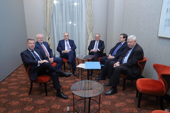 Armenian and Azerbaijani foreign ministers with OSCE Minsk Group Co-chairs at a meeting held in December 2019