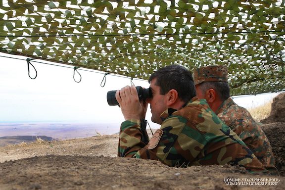 Artsakh President Arayik Harutyunyan at a military unit in southeastern Artsakh