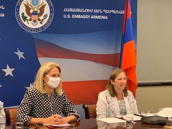 U.S. Ambassador to Armenia Lynne Tracy (right) with U.S. Deputy Assistant Secretary of State for Democracy, Human Rights, and Labor Kara C. McDonald