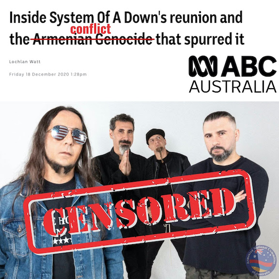 Australian broadcaster ABC revised its original article to appease foreign interests by replacing the word "Armenian Genocide" with "conflict"