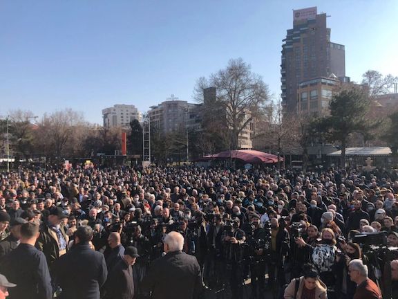 Protesters gather at Freedom Square on Feb. 12