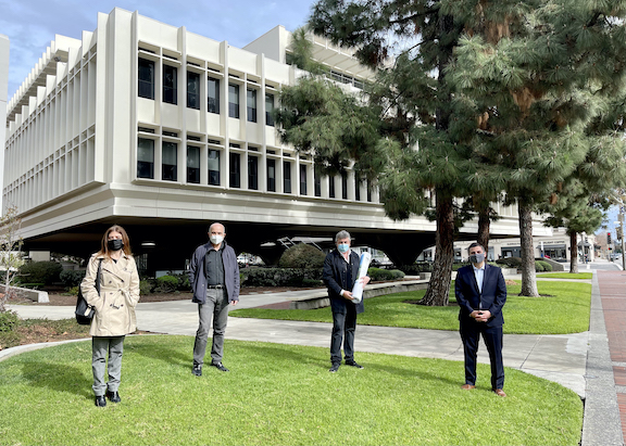From l to r: Alajajian Marcoosi Architects Project Manager Lilia Grigoryan, Alajajian Marcoosi Architects Co-Founder Sako Marcoosi, Alajajian Marcoosi Architects Co-Founder Aram Alajajian, and Armenian American Museum Executive Director Shant Sahakian