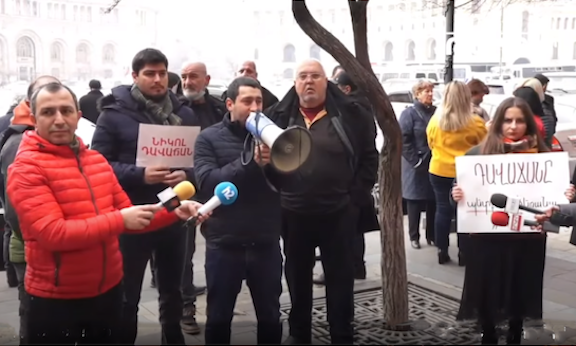 ARF Youth Organization of Armenia stages protest in front of the government building on Feb. 4.