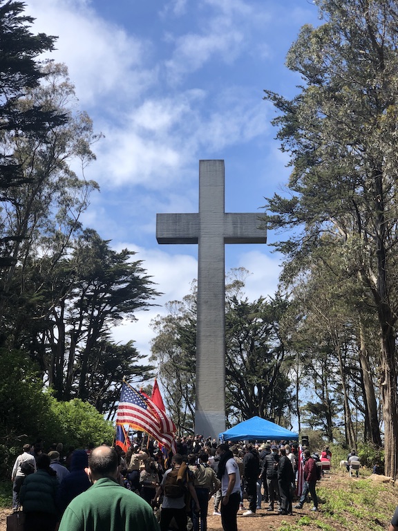 The cross on Mt. Davidson in San Francisco includes a plaque honoring the Armenian genocide. (Photo by Mato Senekeremian)