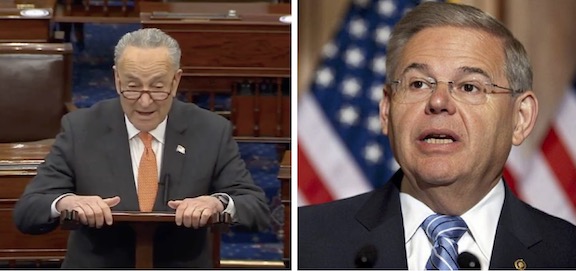 Senate Majority Leader Chuck Schumer (left) and Senator Robert Menendez
